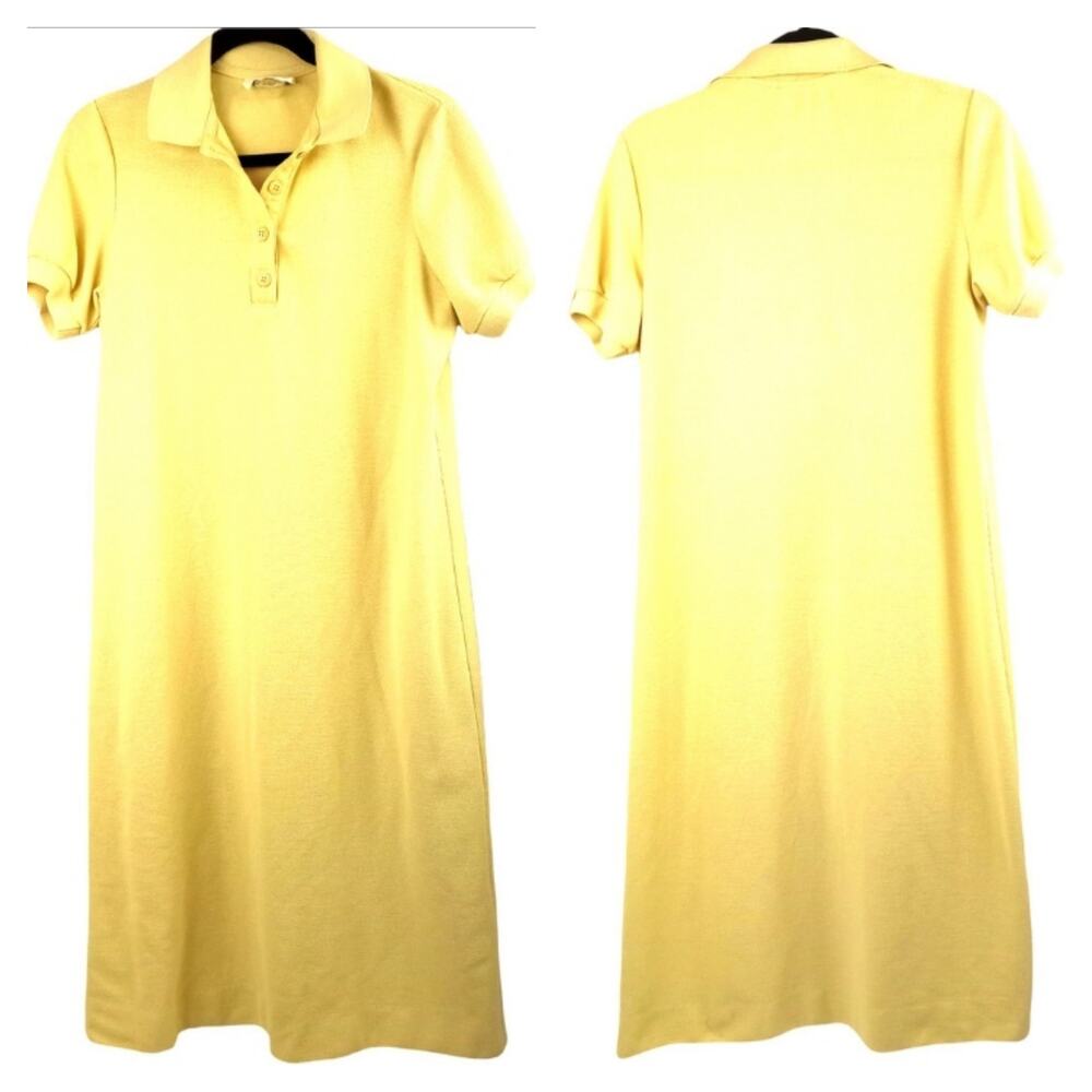 VINTAGE~70's Buttercream Yellow Polo Style Shirt Dress~16